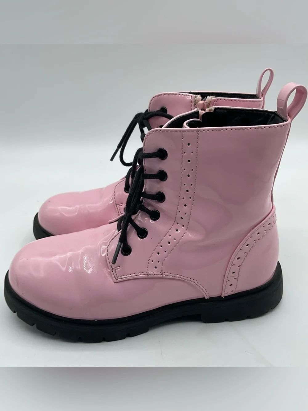 DREAM PAIRS Kids Size 13 Pink Patent Combat Boots Lace Up Side Zip Girls